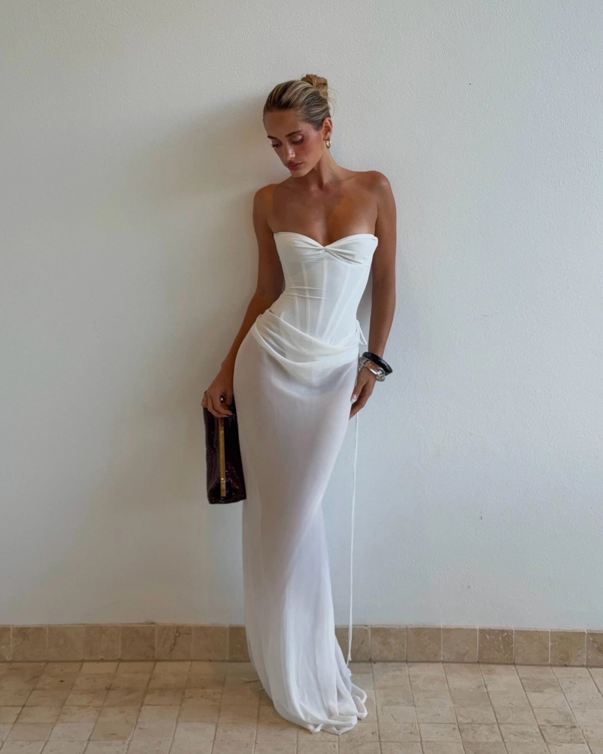 Draped Corset Maxi Dress [FDRCTC9B]