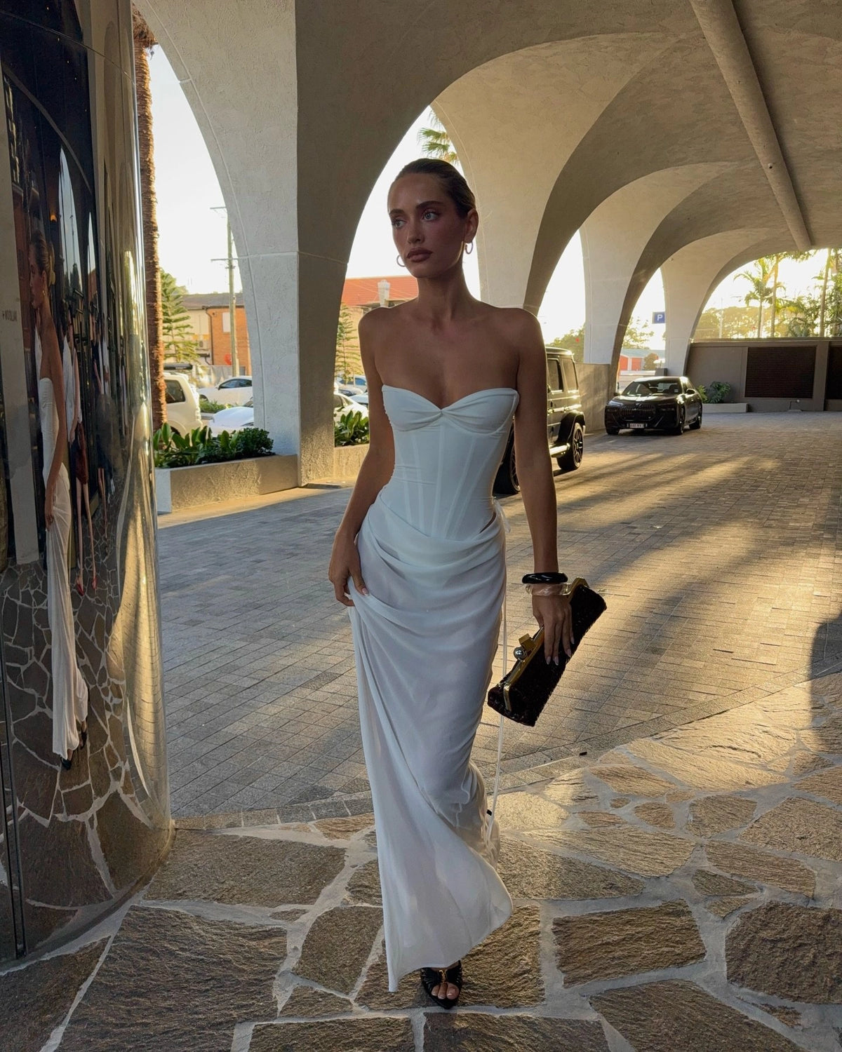 Draped Corset Maxi Dress [HO386UUP]