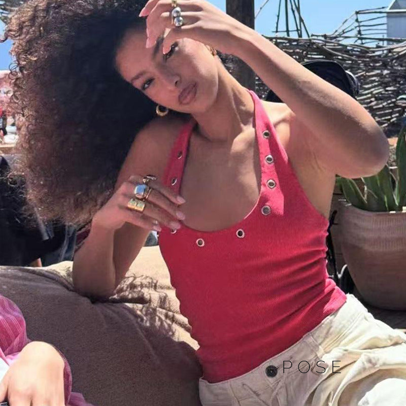 Egypt Eyelet Halter Tank Top [EC8F97QP]