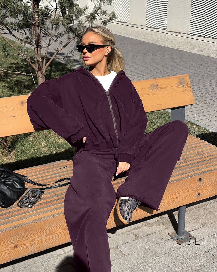 Eira Hooded Purple Sweatpant Set [567GYYMT]