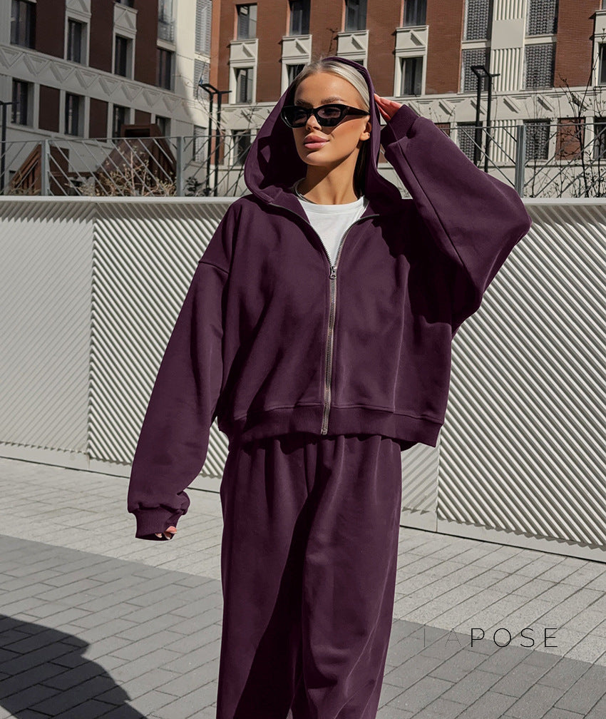 Eira Hooded Purple Sweatpant Set [URKP2AH7]