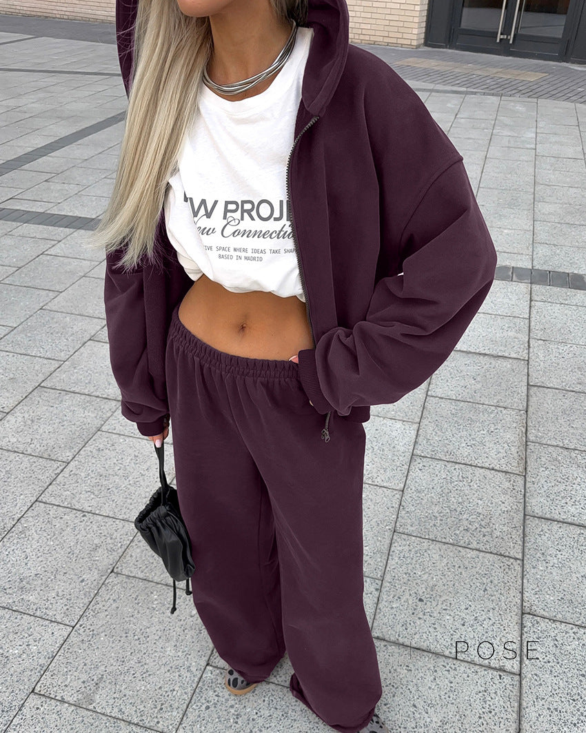 Eira Hooded Purple Sweatpant Set [U4A8K59U]