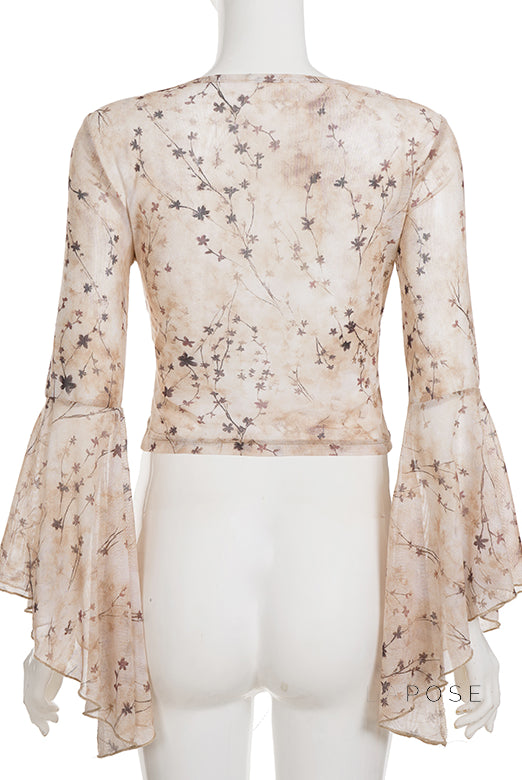 Elaina Printed Bell Sleeve Mesh Top [CHNHJ06D]