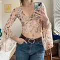 Elaina Printed Bell Sleeve Mesh Top [1RD8Z1SJ]