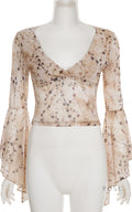 Elaina Printed Bell Sleeve Mesh Top [G501Q5BX]