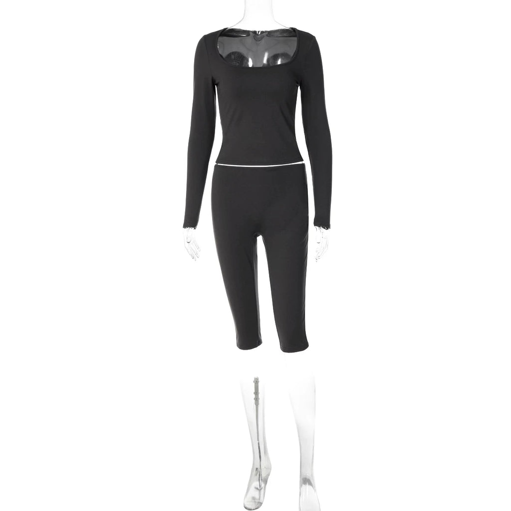 LaPose - Elanie Long Sleeve Capri Set - Gray Color