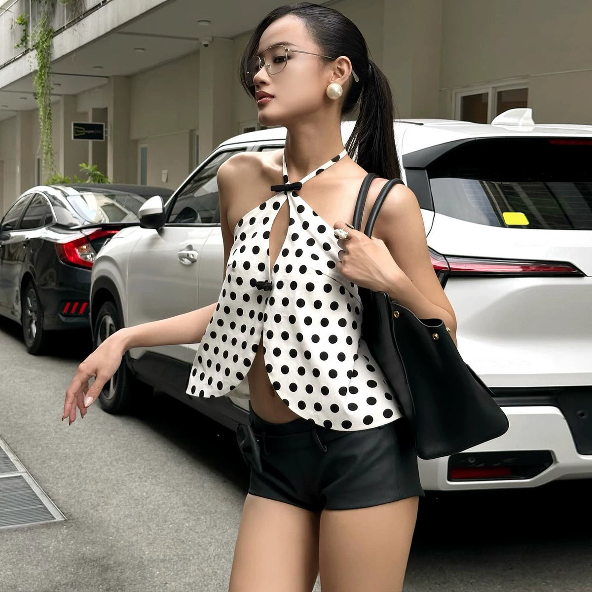 LaPose - Elaya Polka Dot Halter Top