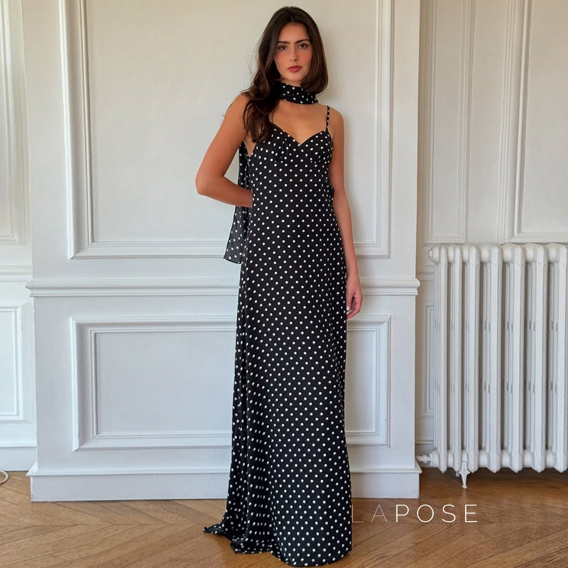 Eleanore Polka Dot Halter Maxi Dress [FP3VYGUZ]