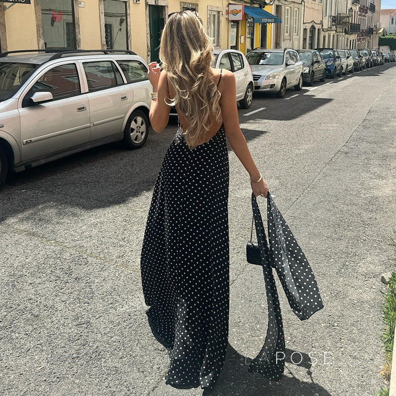 Eleanore Polka Dot Halter Maxi Dress [KITB34YG]
