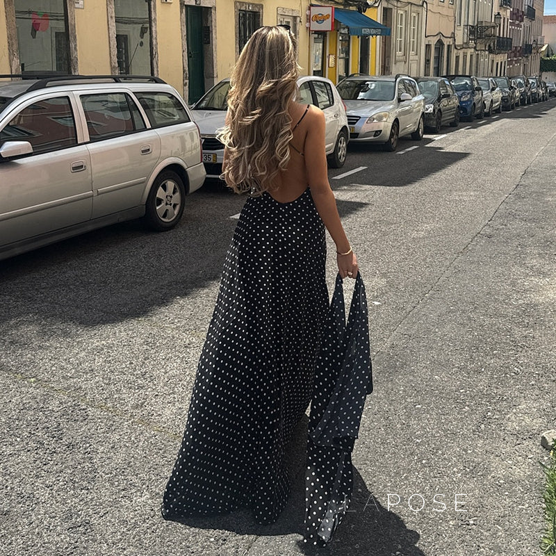 Eleanore Polka Dot Halter Maxi Dress [MKG9PJXK]