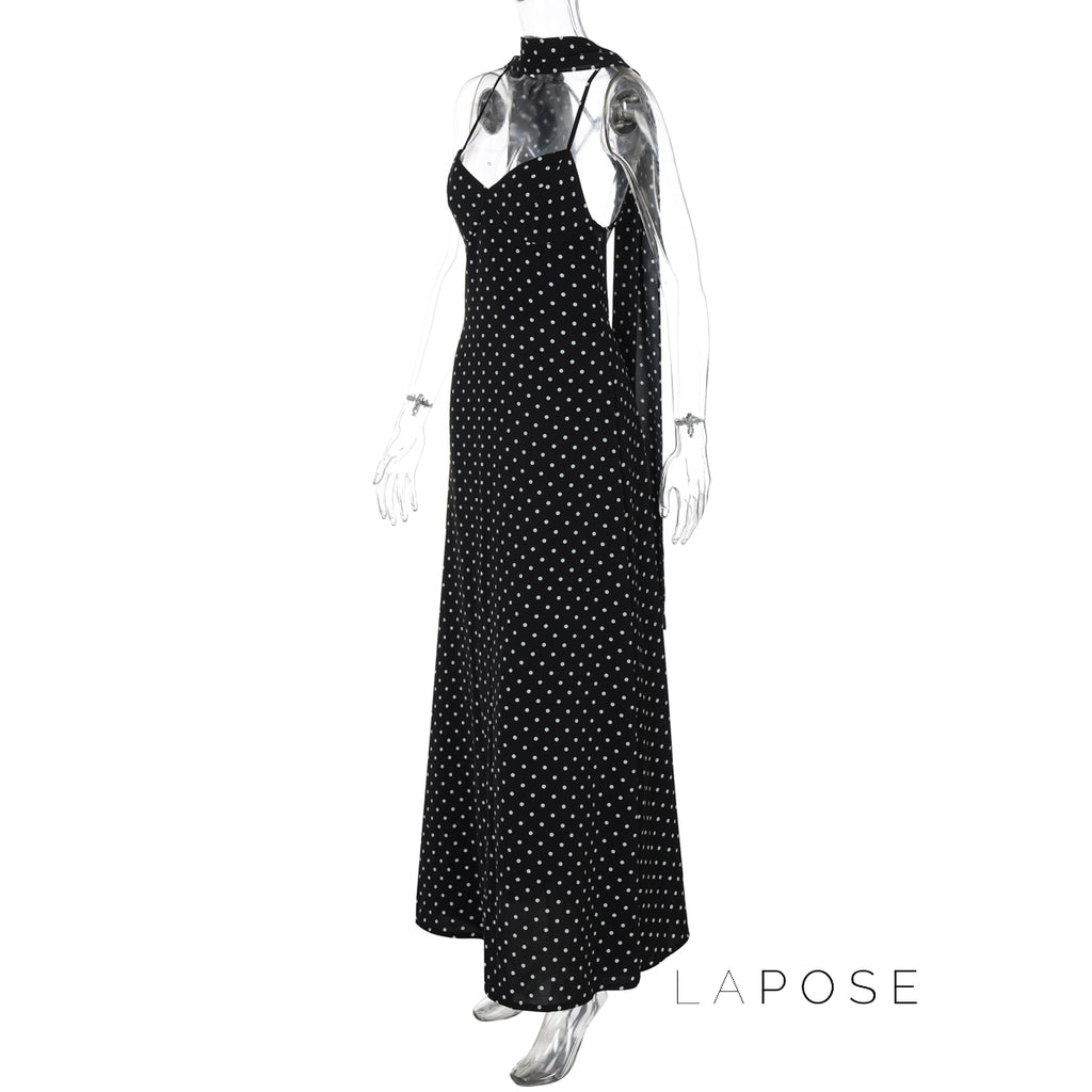 Eleanore Polka Dot Halter Maxi Dress [ABKRGZER]