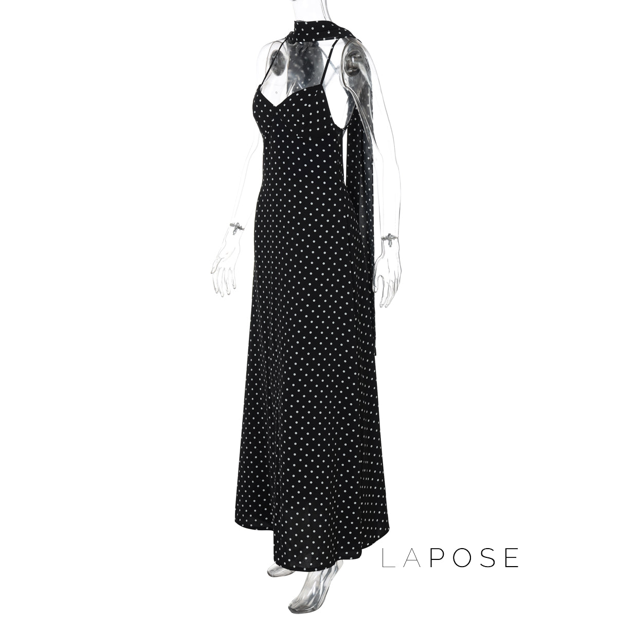Eleanore Polka Dot Halter Maxi Dress [ABKRGZER]