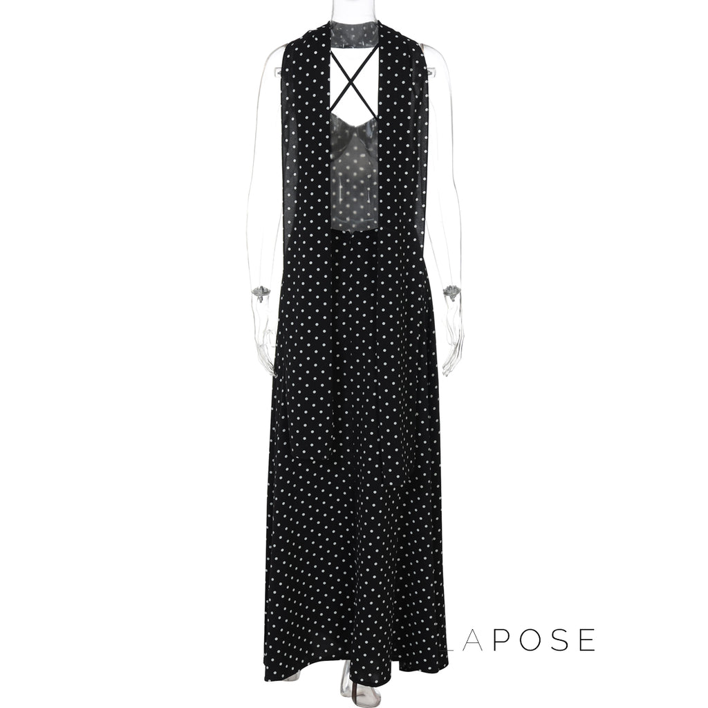 Eleanore Polka Dot Halter Maxi Dress [1RGFC4Z5]