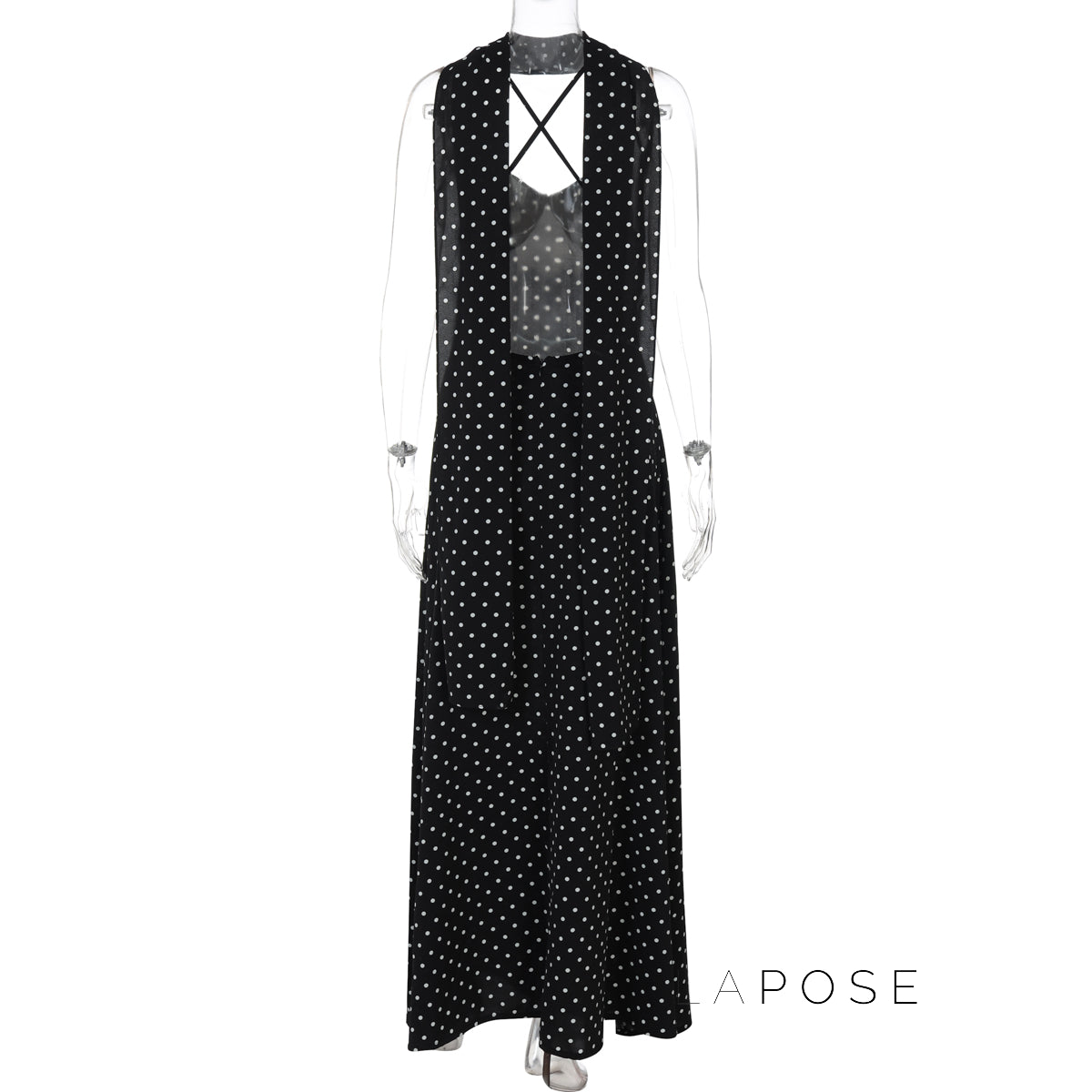 Eleanore Polka Dot Halter Maxi Dress [1RGFC4Z5]