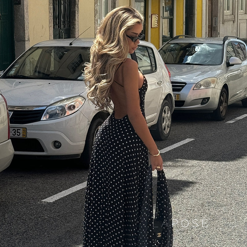 Eleanore Polka Dot Halter Maxi Dress [JCTU5109]