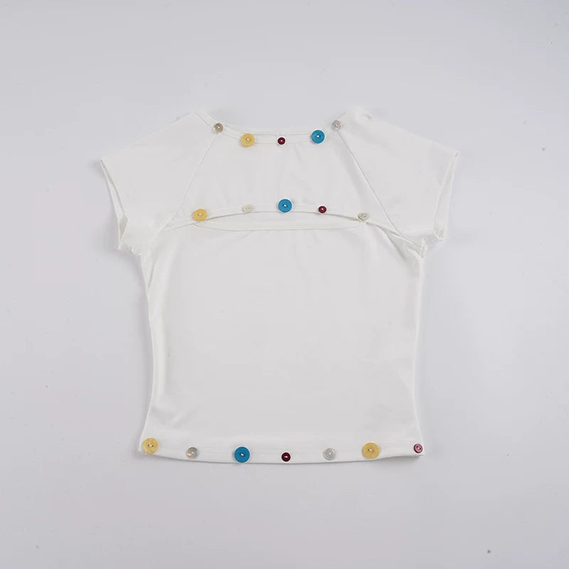 LaPose - Elianna Colorful Button Cutout Tee
