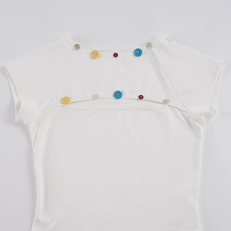 LaPose - Elianna Colorful Button Cutout Tee