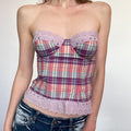 Elif Strapless Plaid Crop Top