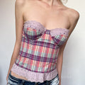 Elif Strapless Plaid Crop Top