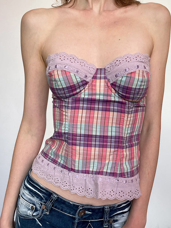 Elif Strapless Plaid Crop Top