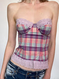 Elif Strapless Plaid Crop Top