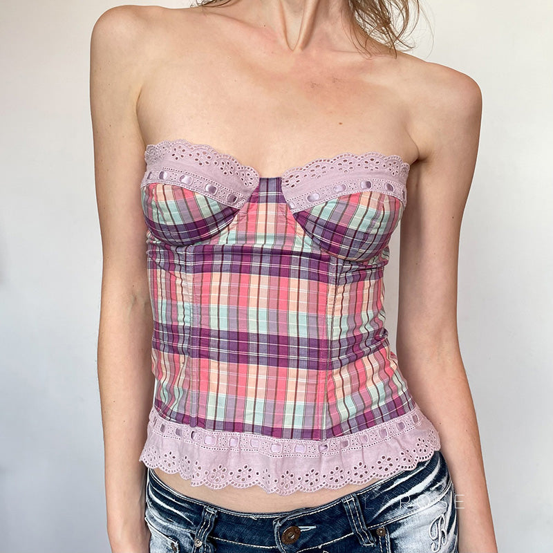 Elif Strapless Plaid Crop Top