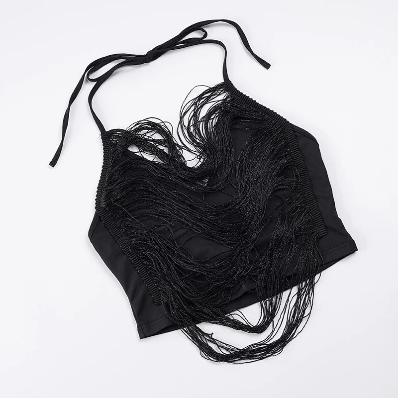 LaPose - Elisia Asymmetric Fringe Halter Top
