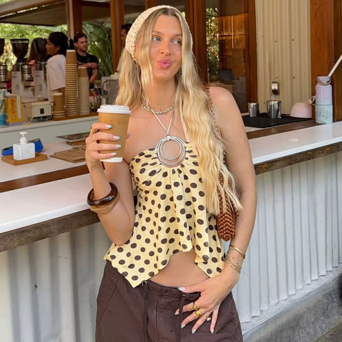 LaPose - Ellaina Polka Dot Halter Top - Yellow Color