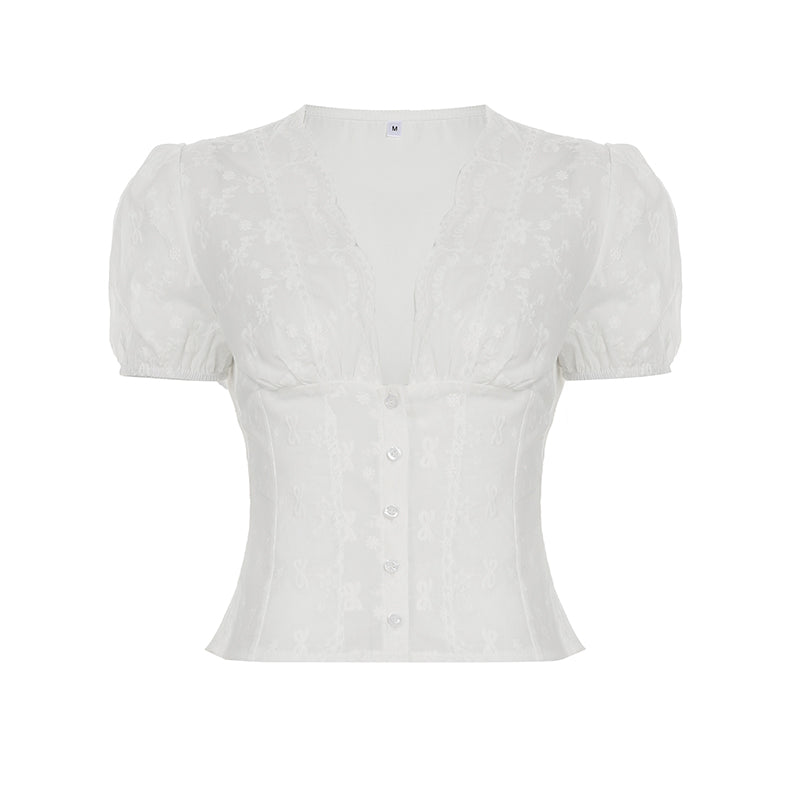 Ellarae Lace Puff Sleeve Crop Top