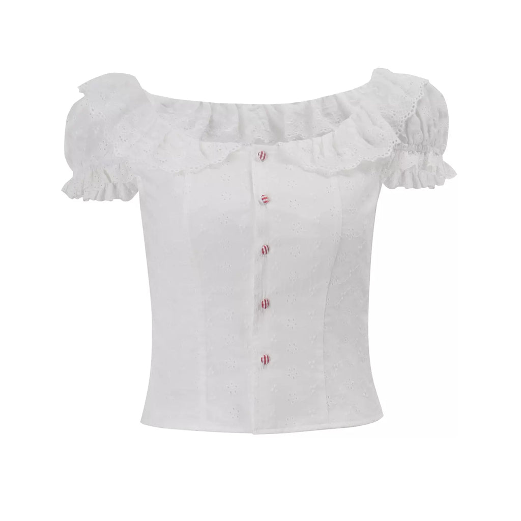 LaPose - Ellis Ruffle Eyelet Skirt Set - White Top Color