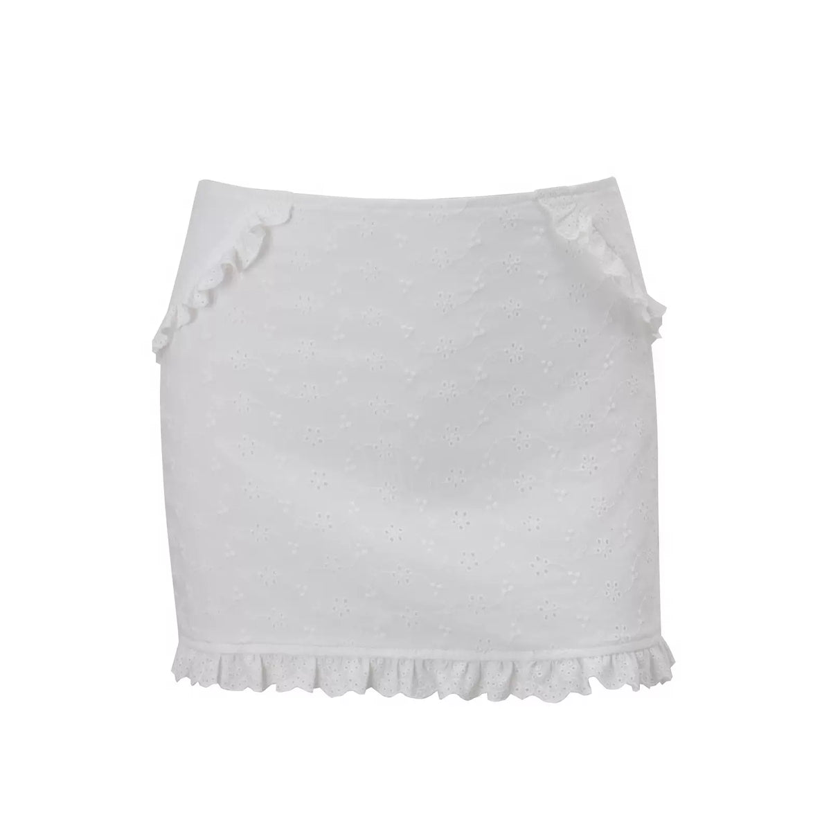 LaPose - Ellis Ruffle Eyelet Skirt Set - White Skirt Color