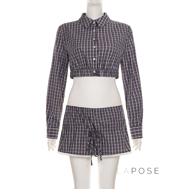 Elora Plaid Crop Skirt Set [706VGLO9]