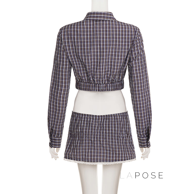 Elora Plaid Crop Skirt Set [N5DHX8K4]