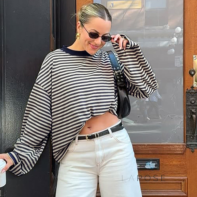 Elva Contrast Stripe Long Sleeve Top [B58RF8TW]