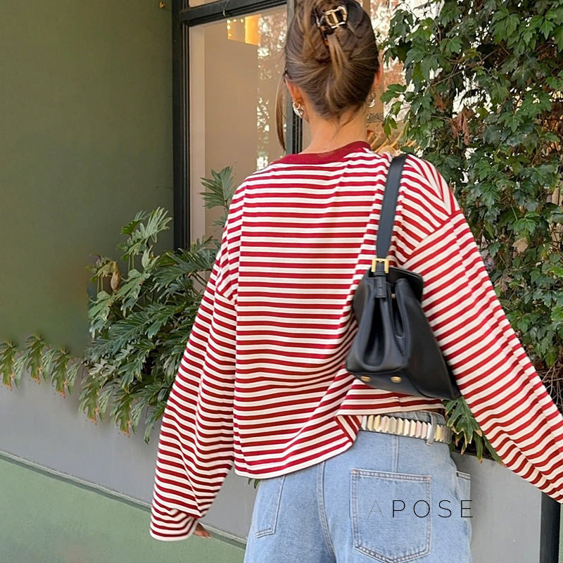 Elva Contrast Stripe Long Sleeve Top [M3GM571N]