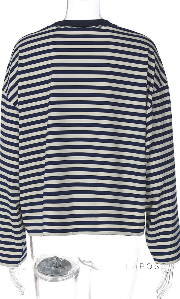 Elva Contrast Stripe Long Sleeve Top [0I7IBLRH]