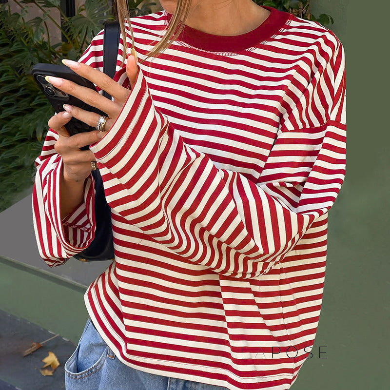 Elva Contrast Stripe Long Sleeve Top [G8X5XSIZ]