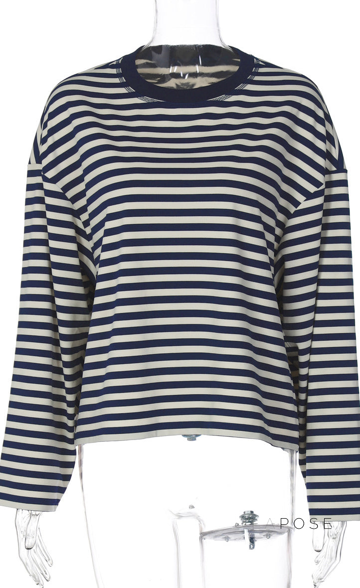 Elva Contrast Stripe Long Sleeve Top [R8KYNM06]