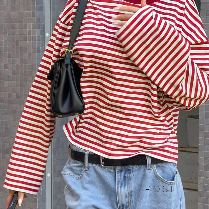 Elva Contrast Stripe Long Sleeve Top [Z60ESLLI]