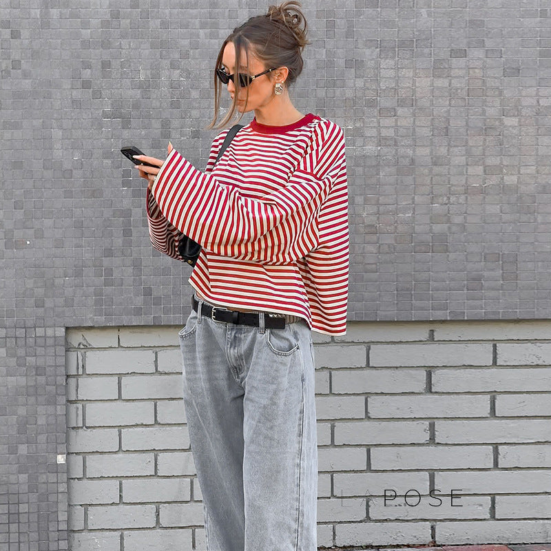 Elva Contrast Stripe Long Sleeve Top [MXXPBY9U]