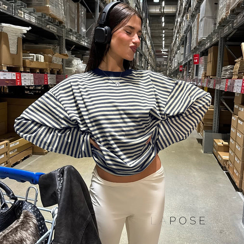 Elva Contrast Stripe Long Sleeve Top [31L5CIJJ]