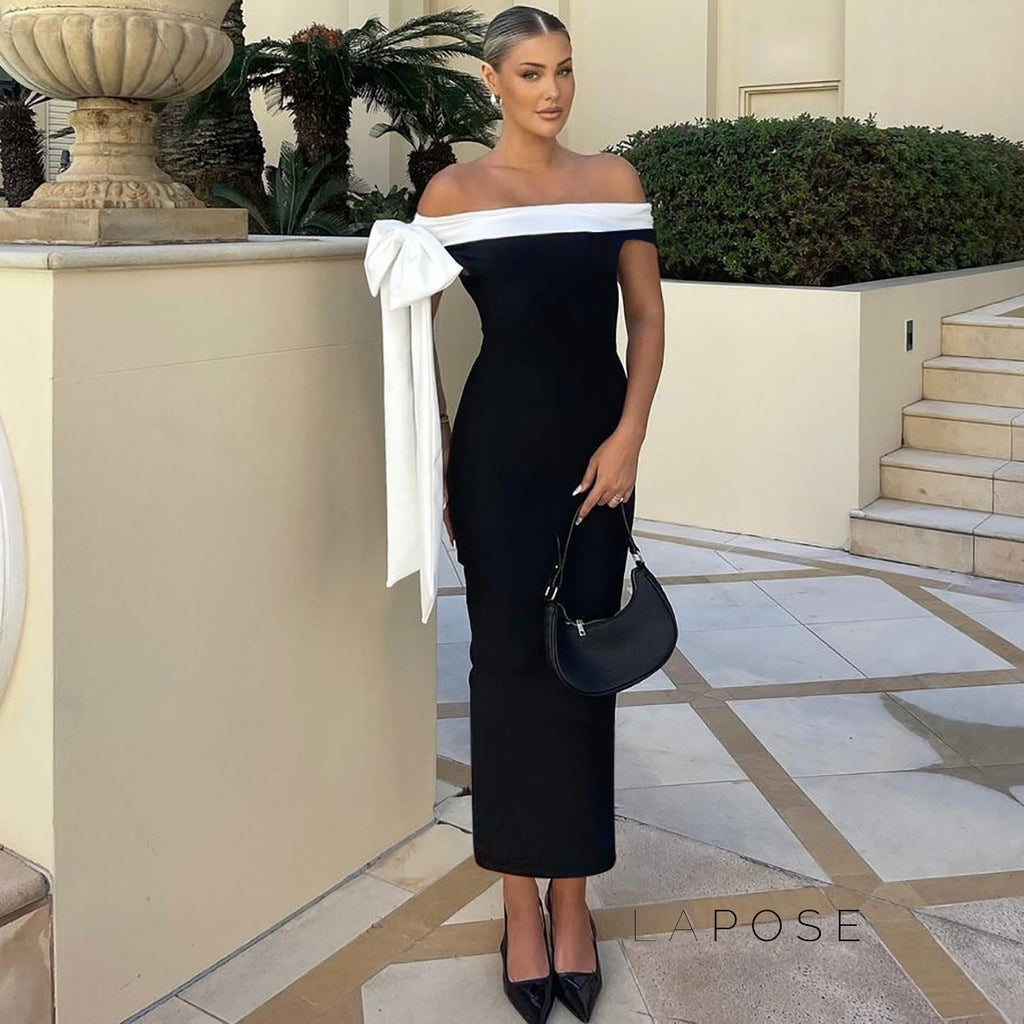 Elyanna Off Shoulder Bow Maxi Dress [NMOJ0XPB]