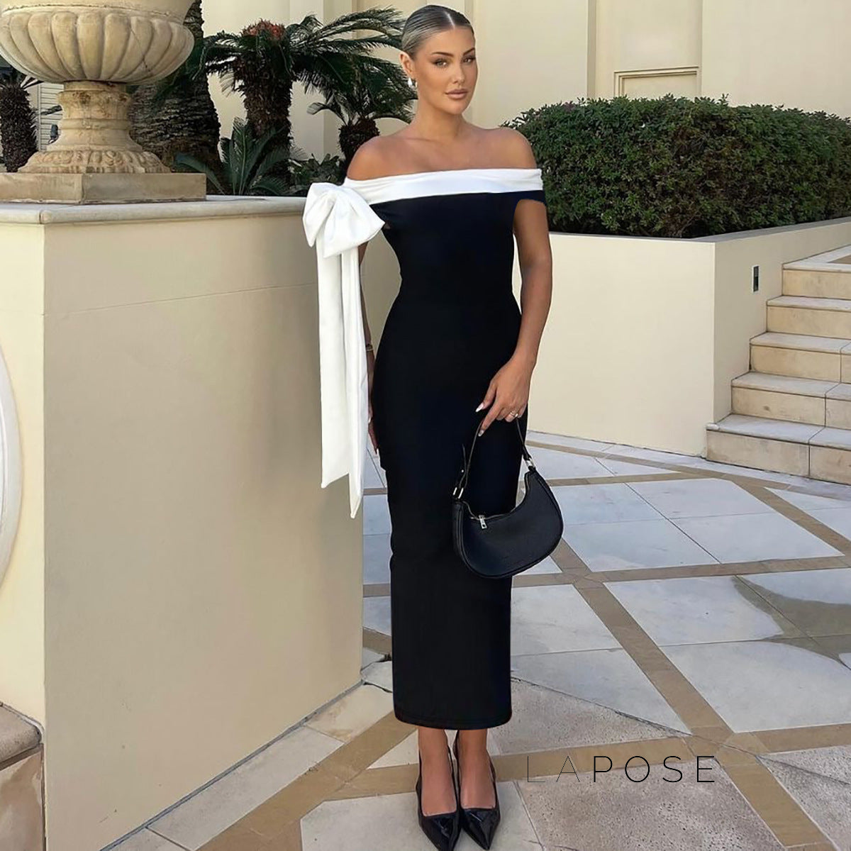 Elyanna Off Shoulder Bow Maxi Dress [NMOJ0XPB]