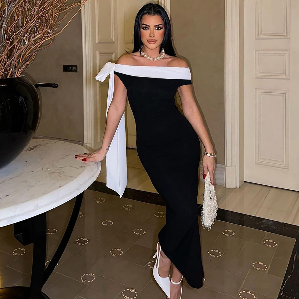 Elyanna Off Shoulder Bow Maxi Dress [8Y0KANSU]