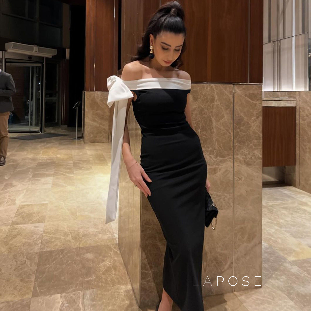 Elyanna Off Shoulder Bow Maxi Dress [YK7285LS]