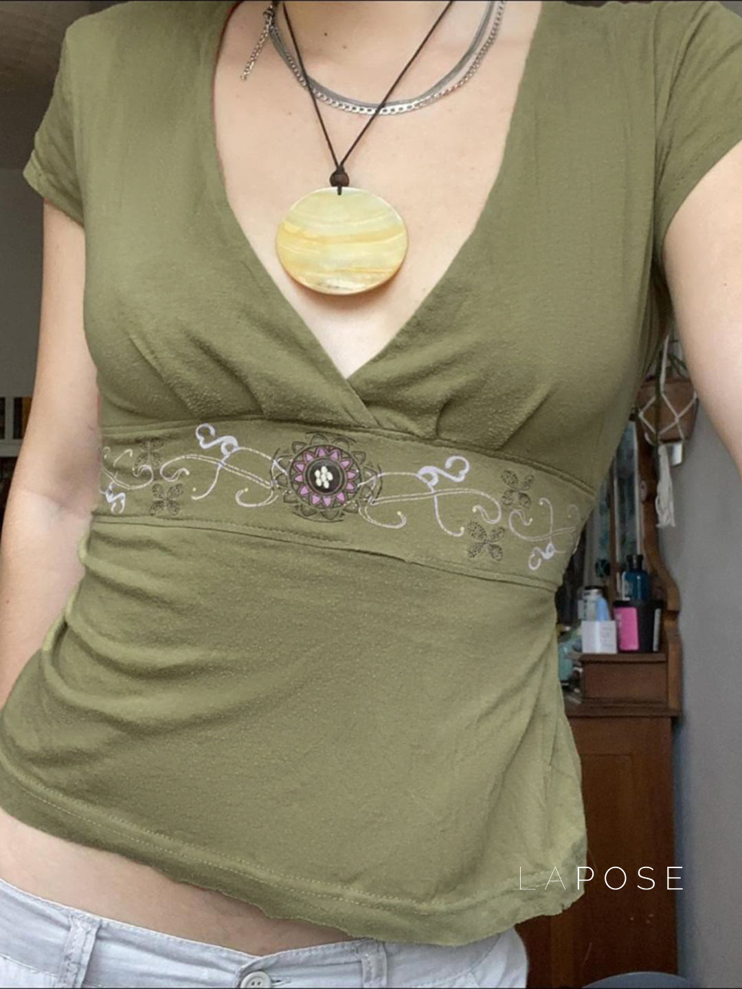 Elyzabeth Floral V-Neck Top [ODA1GTZR]