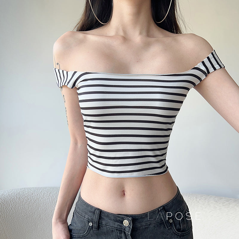 Emberlee Striped Square Neck Crop Top [KL1H18QP]