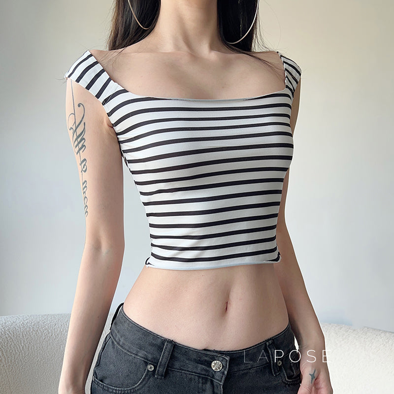 Emberlee Striped Square Neck Crop Top [KD1CBSVD]