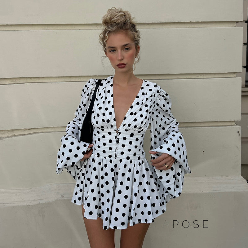 Embry Polka Dot Puff Sleeve Dress [RKA7V87C]