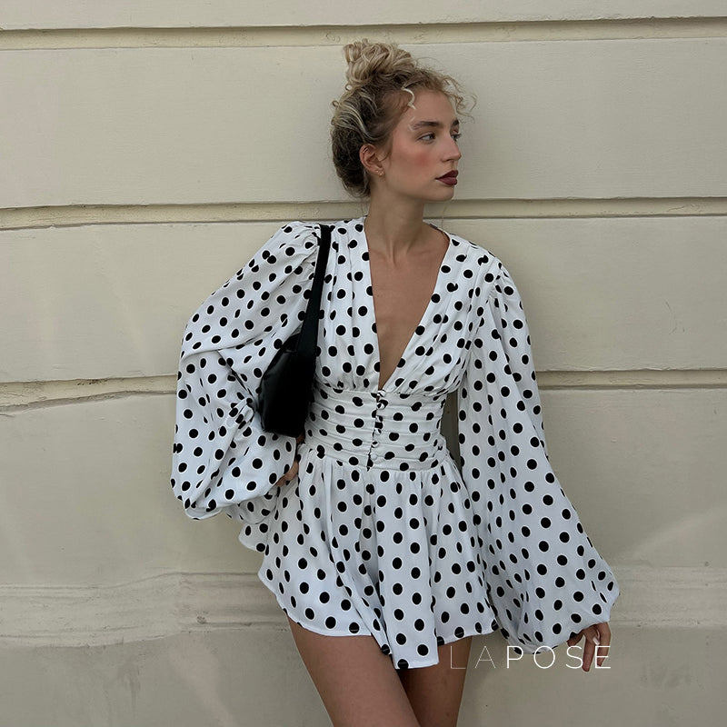 Embry Polka Dot Puff Sleeve Dress [86Q7ZD0N]